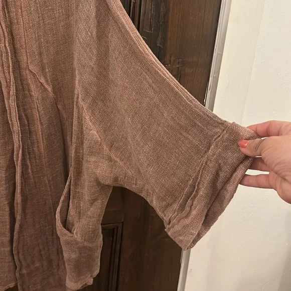 Meo Meli brown Cardigan with Draped Sleeves and Soft linen - Picture 5 of 6